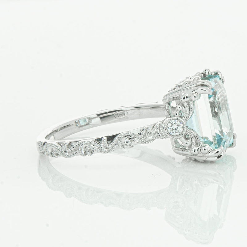 18ct White Gold Aquamarine & Diamond Romanov Ring-Ring-Walker & Hall