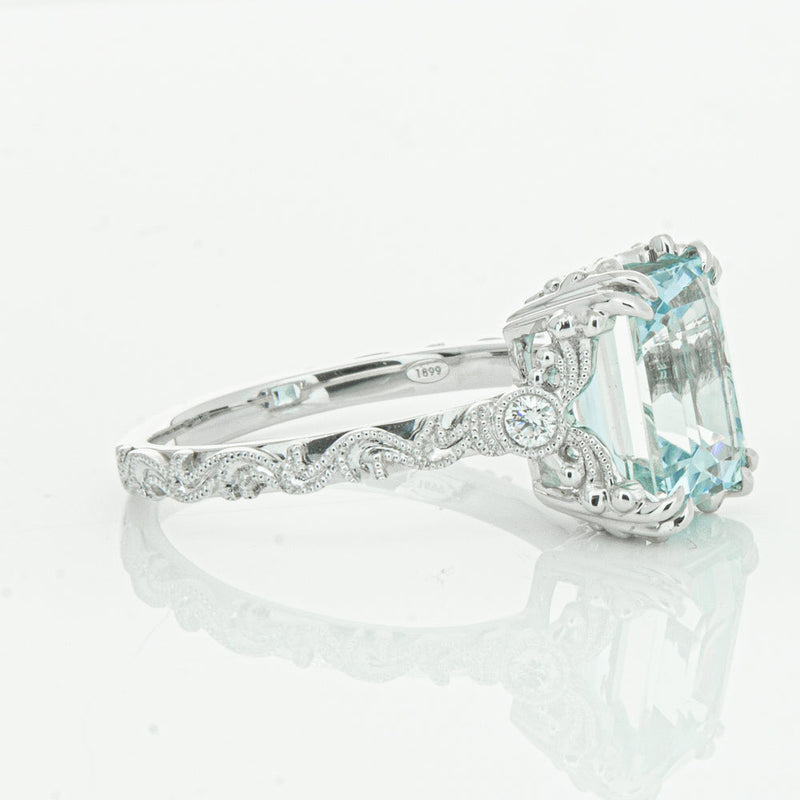 18ct White Gold Aquamarine & Diamond Romanov Ring-Ring-Walker & Hall