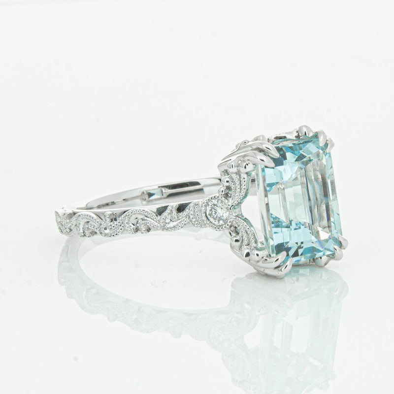 18ct White Gold Aquamarine & Diamond Romanov Ring-Ring-Walker & Hall