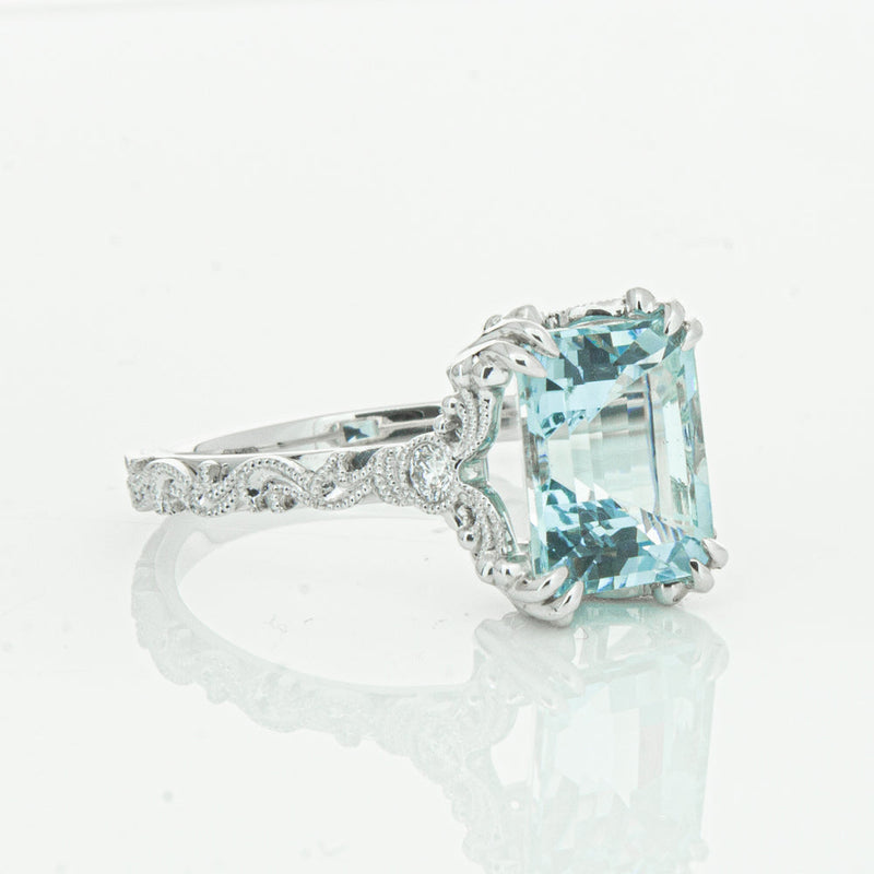 18ct White Gold Aquamarine & Diamond Romanov Ring-Ring-Walker & Hall