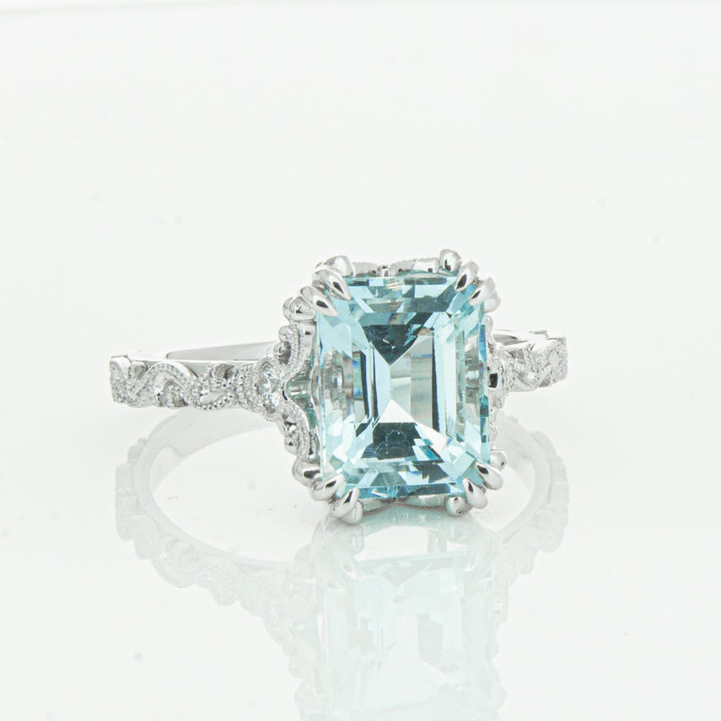 18ct White Gold Aquamarine & Diamond Romanov Ring-Ring-Walker & Hall