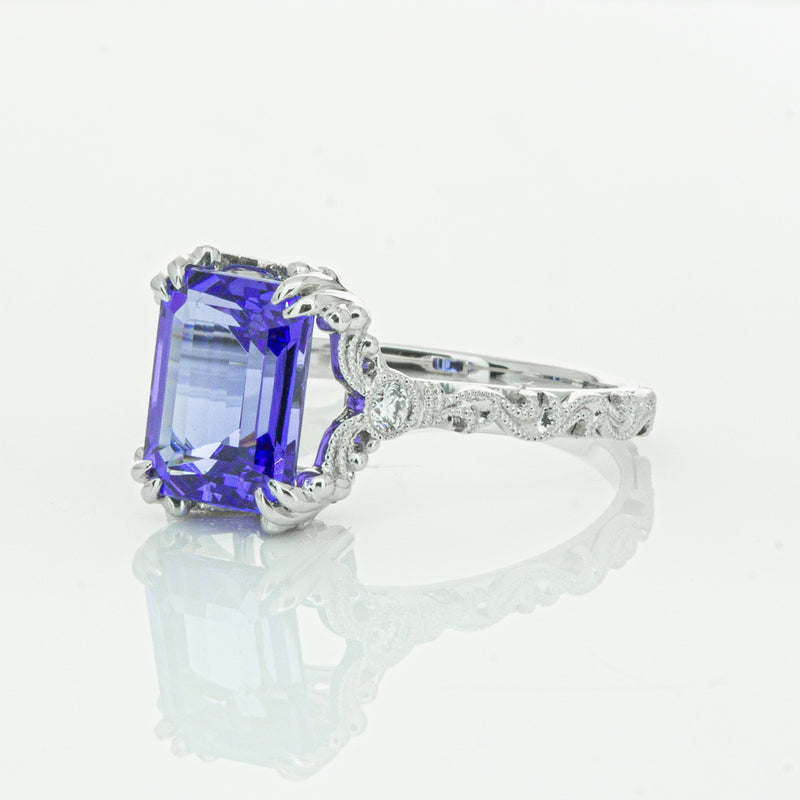 18ct White Gold Tanzanite & Diamond Romanov Ring-Ring-Walker & Hall
