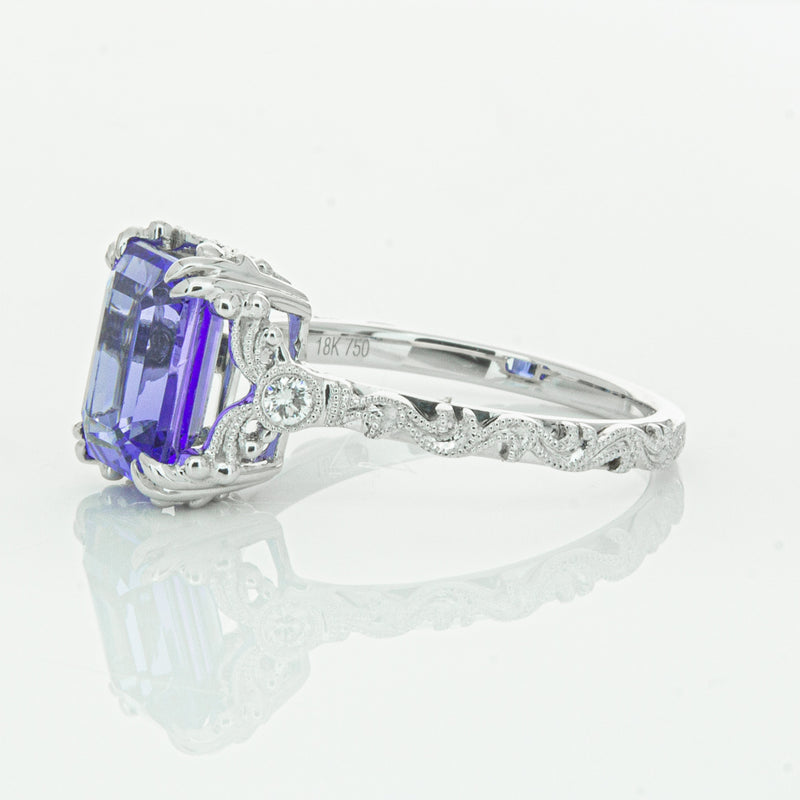 18ct White Gold Tanzanite & Diamond Romanov Ring-Ring-Walker & Hall