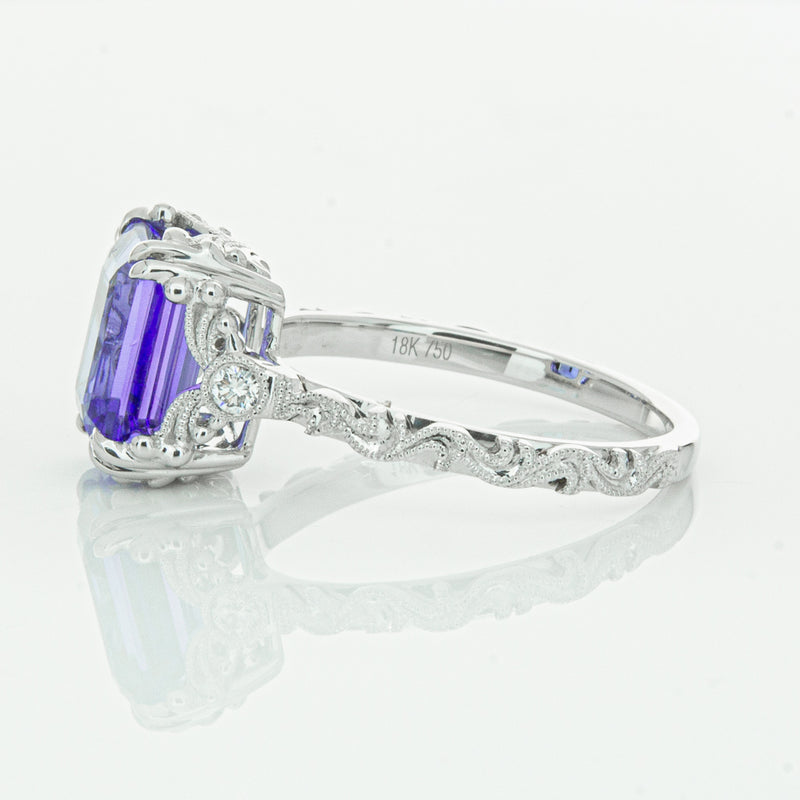18ct White Gold Tanzanite & Diamond Romanov Ring-Ring-Walker & Hall