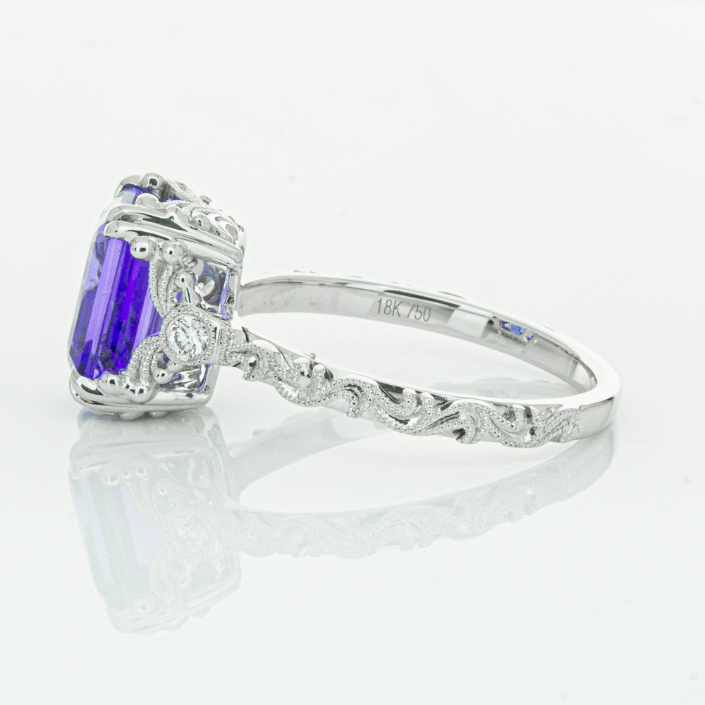 18ct White Gold Tanzanite & Diamond Romanov Ring-Ring-Walker & Hall