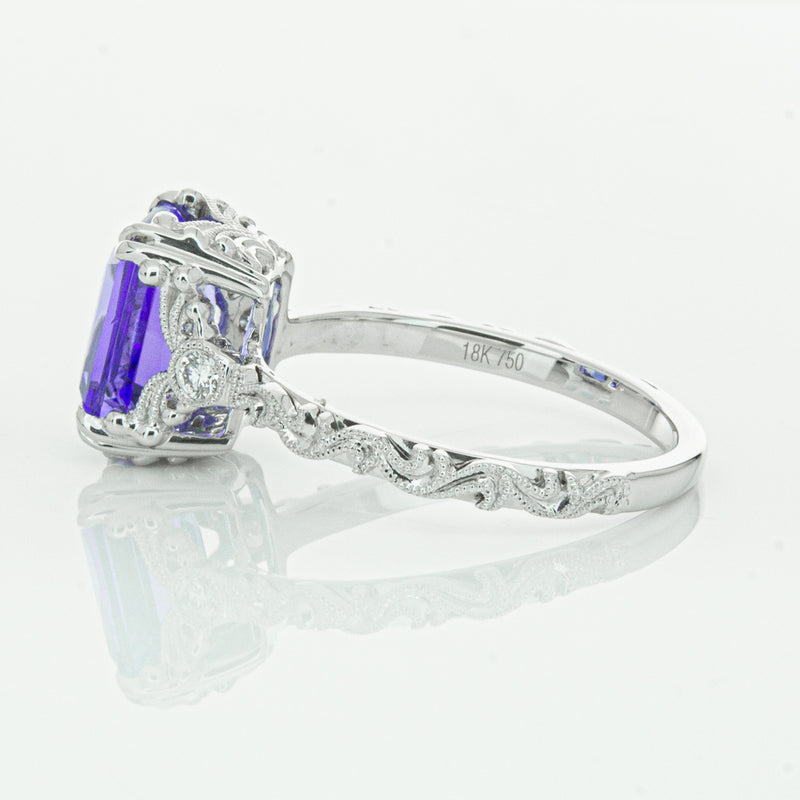 18ct White Gold Tanzanite & Diamond Romanov Ring-Ring-Walker & Hall