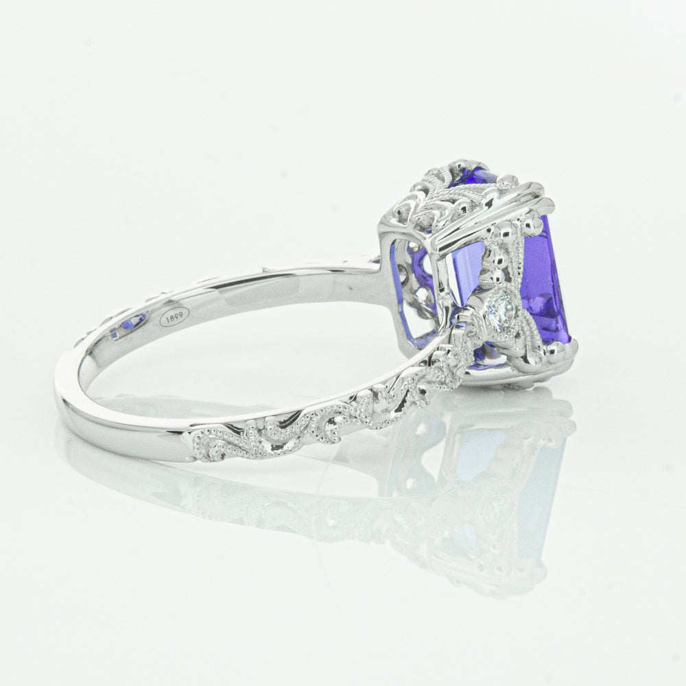 18ct White Gold Tanzanite & Diamond Romanov Ring-Ring-Walker & Hall