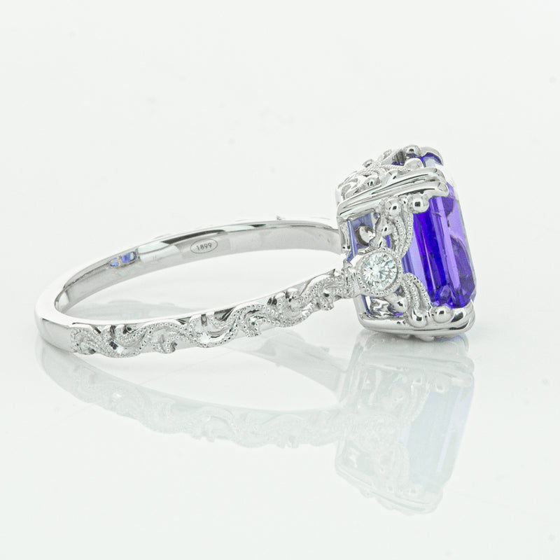 18ct White Gold Tanzanite & Diamond Romanov Ring-Ring-Walker & Hall