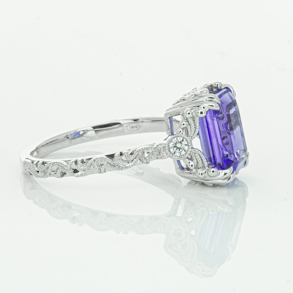 18ct White Gold Tanzanite & Diamond Romanov Ring-Ring-Walker & Hall