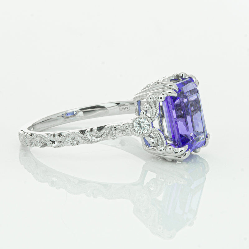 18ct White Gold Tanzanite & Diamond Romanov Ring-Ring-Walker & Hall