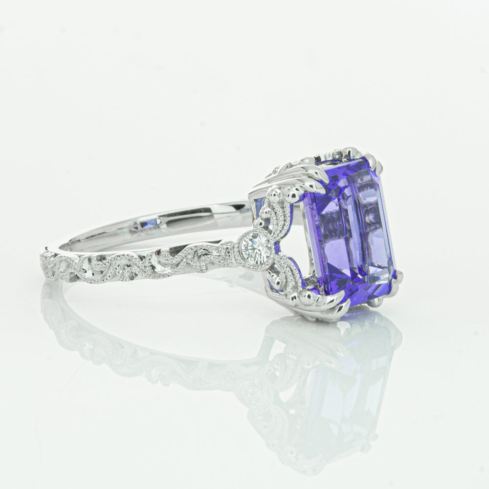 18ct White Gold Tanzanite & Diamond Romanov Ring-Ring-Walker & Hall