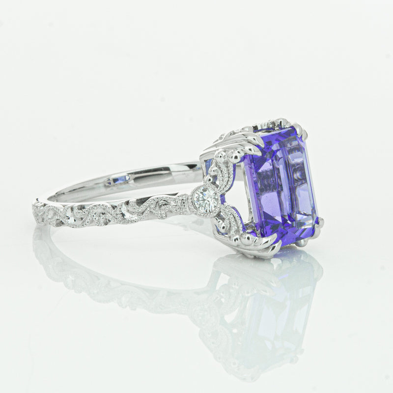 18ct White Gold Tanzanite & Diamond Romanov Ring-Ring-Walker & Hall