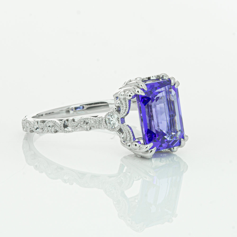 18ct White Gold Tanzanite & Diamond Romanov Ring-Ring-Walker & Hall