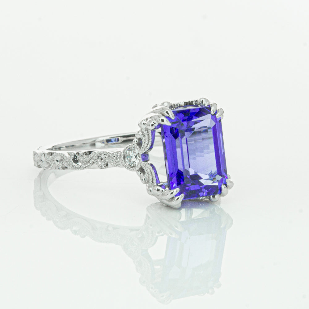 18ct White Gold Tanzanite & Diamond Romanov Ring-Ring-Walker & Hall