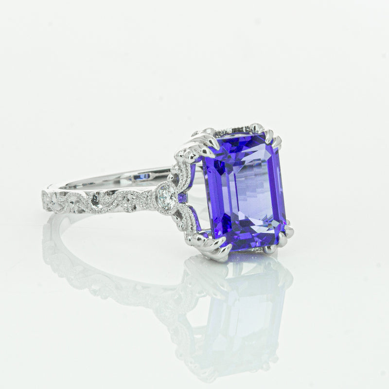 18ct White Gold Tanzanite & Diamond Romanov Ring-Ring-Walker & Hall