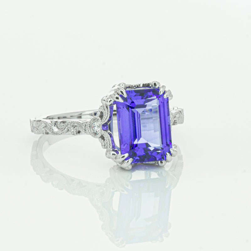 18ct White Gold Tanzanite & Diamond Romanov Ring-Ring-Walker & Hall
