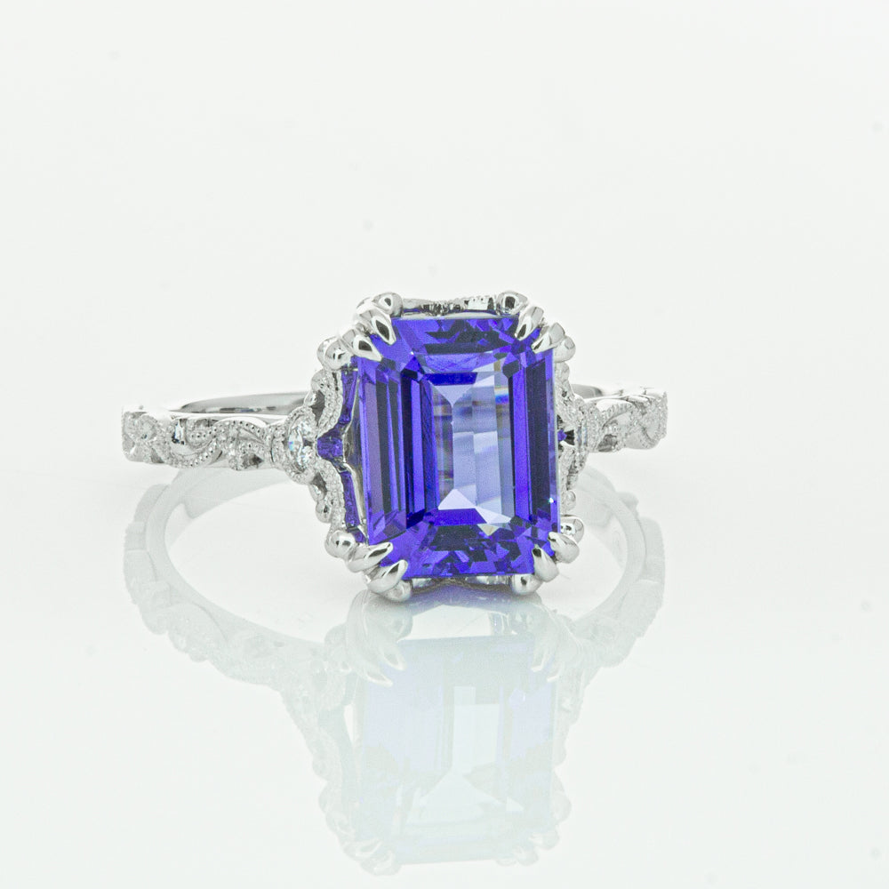 18ct White Gold Tanzanite & Diamond Romanov Ring-Ring-Walker & Hall