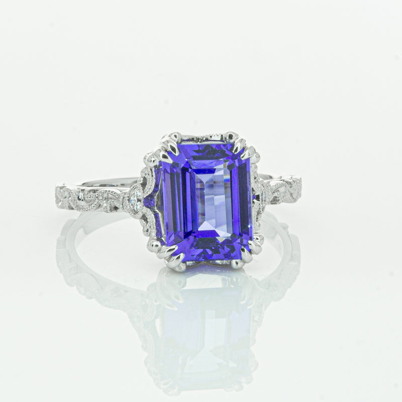 18ct White Gold Tanzanite & Diamond Romanov Ring-Ring-Walker & Hall