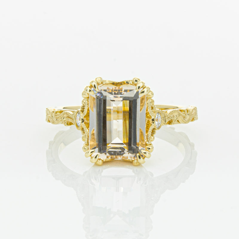 18ct Yellow Gold Morganite & Diamond Romanov Ring-Ring-Walker & Hall