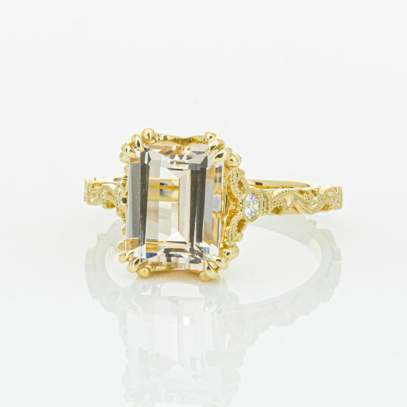 18ct Yellow Gold Morganite & Diamond Romanov Ring-Ring-Walker & Hall