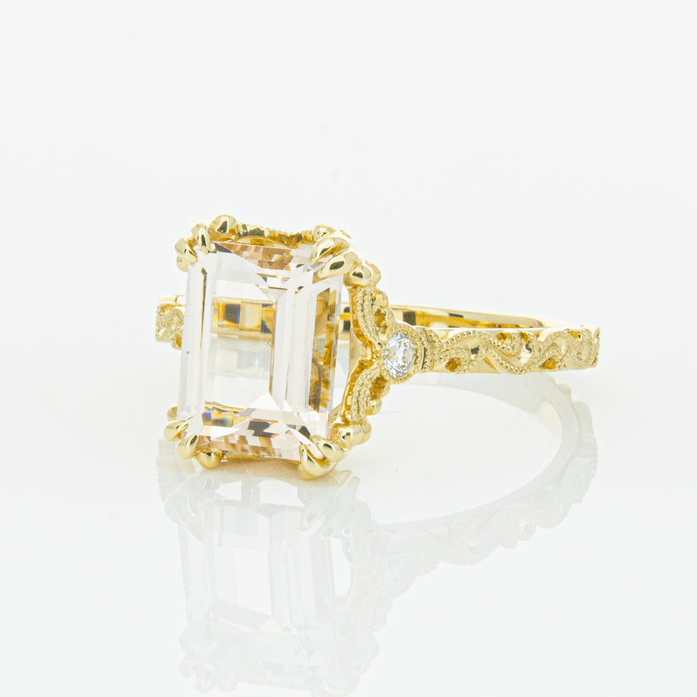 18ct Yellow Gold Morganite & Diamond Romanov Ring-Ring-Walker & Hall