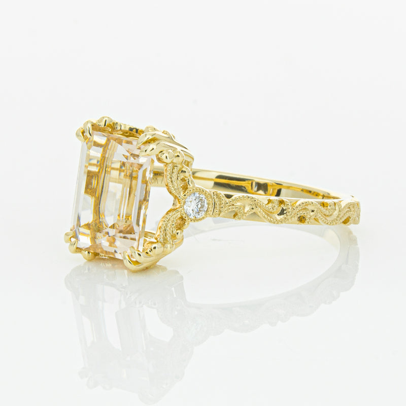 18ct Yellow Gold Morganite & Diamond Romanov Ring-Ring-Walker & Hall