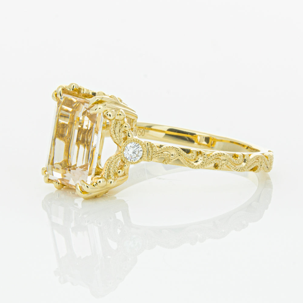 18ct Yellow Gold Morganite & Diamond Romanov Ring-Ring-Walker & Hall