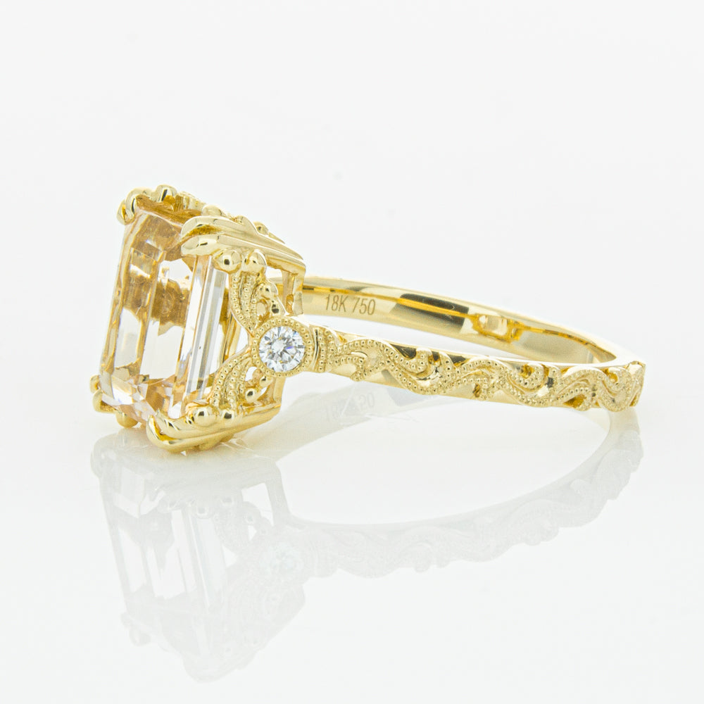 18ct Yellow Gold Morganite & Diamond Romanov Ring-Ring-Walker & Hall