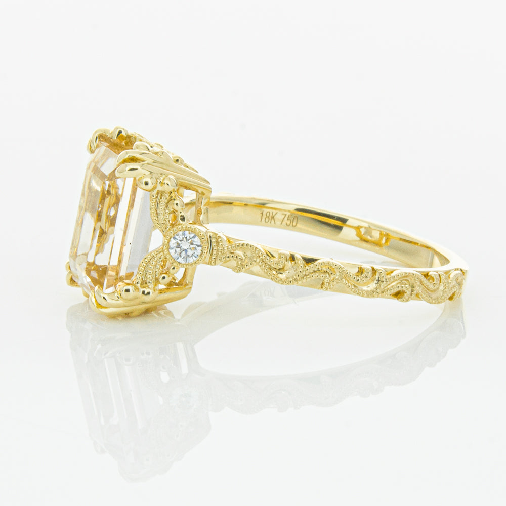 18ct Yellow Gold Morganite & Diamond Romanov Ring-Ring-Walker & Hall