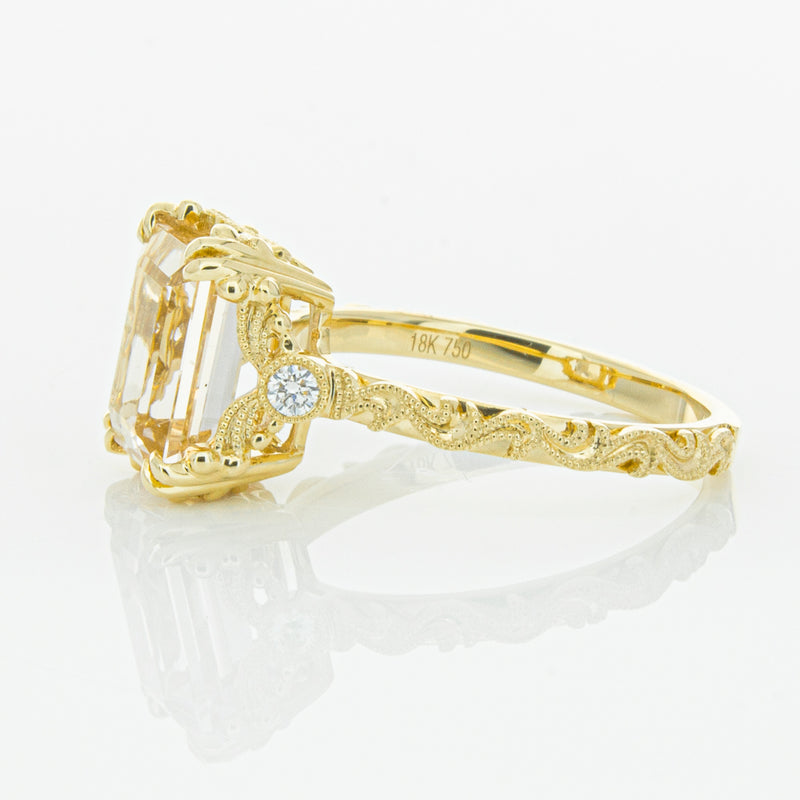 18ct Yellow Gold Morganite & Diamond Romanov Ring-Ring-Walker & Hall