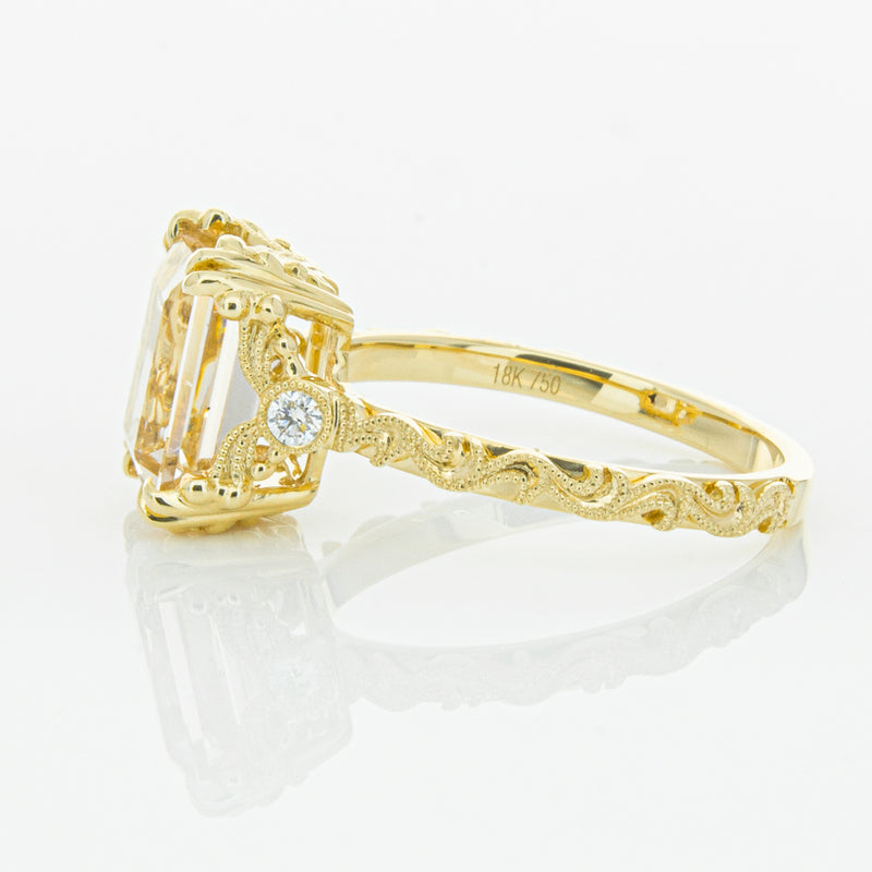 18ct Yellow Gold Morganite & Diamond Romanov Ring-Ring-Walker & Hall