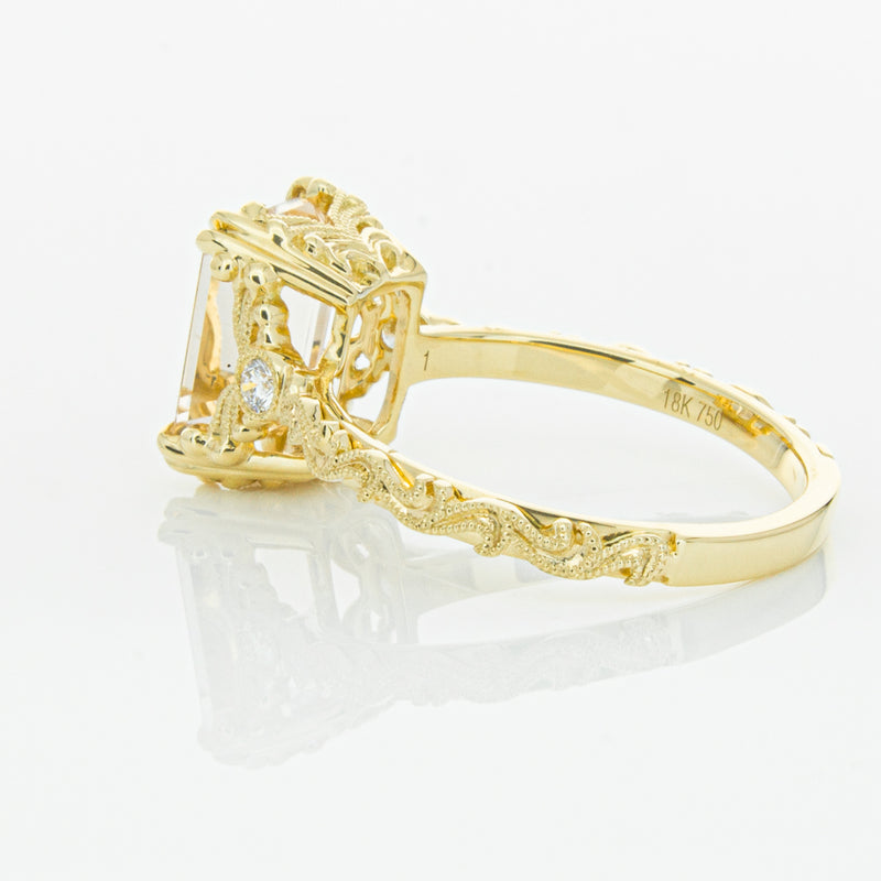 18ct Yellow Gold Morganite & Diamond Romanov Ring-Ring-Walker & Hall