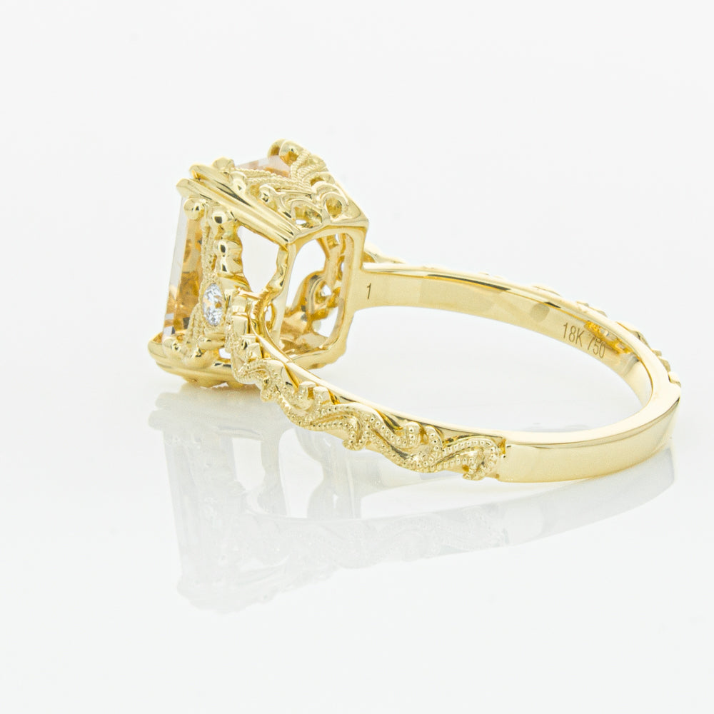 18ct Yellow Gold Morganite & Diamond Romanov Ring-Ring-Walker & Hall