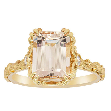 18ct Yellow Gold Morganite & Diamond Romanov Ring-Ring-Walker & Hall