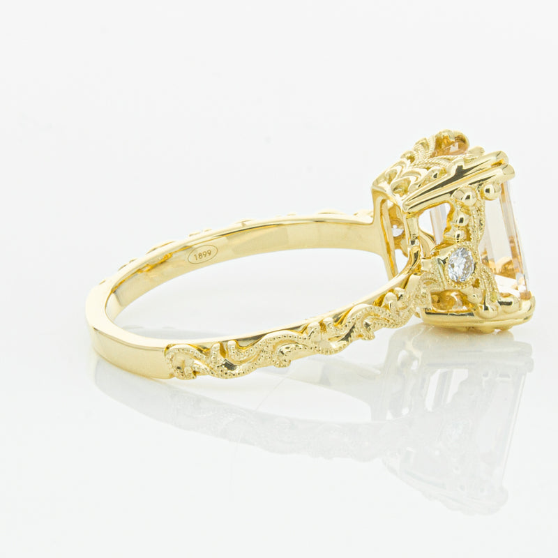 18ct Yellow Gold Morganite & Diamond Romanov Ring-Ring-Walker & Hall