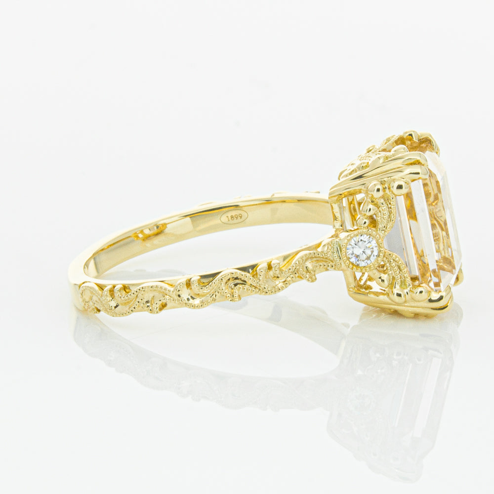 18ct Yellow Gold Morganite & Diamond Romanov Ring-Ring-Walker & Hall