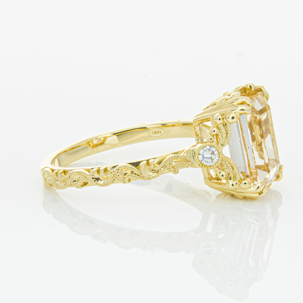 18ct Yellow Gold Morganite & Diamond Romanov Ring-Ring-Walker & Hall