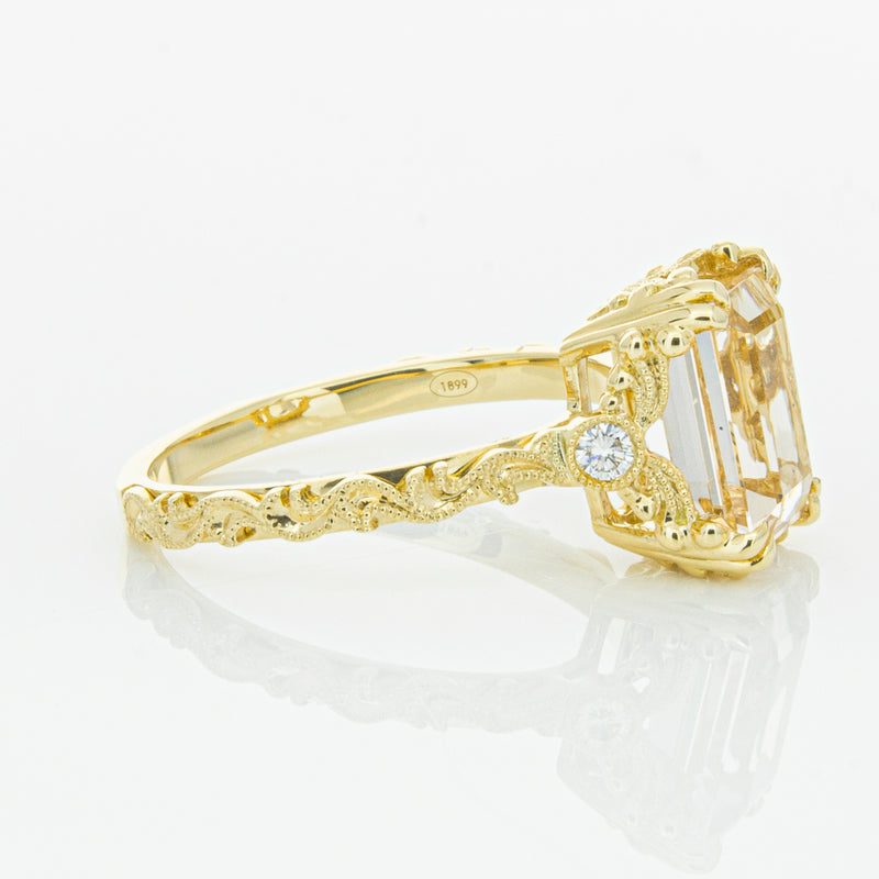 18ct Yellow Gold Morganite & Diamond Romanov Ring-Ring-Walker & Hall