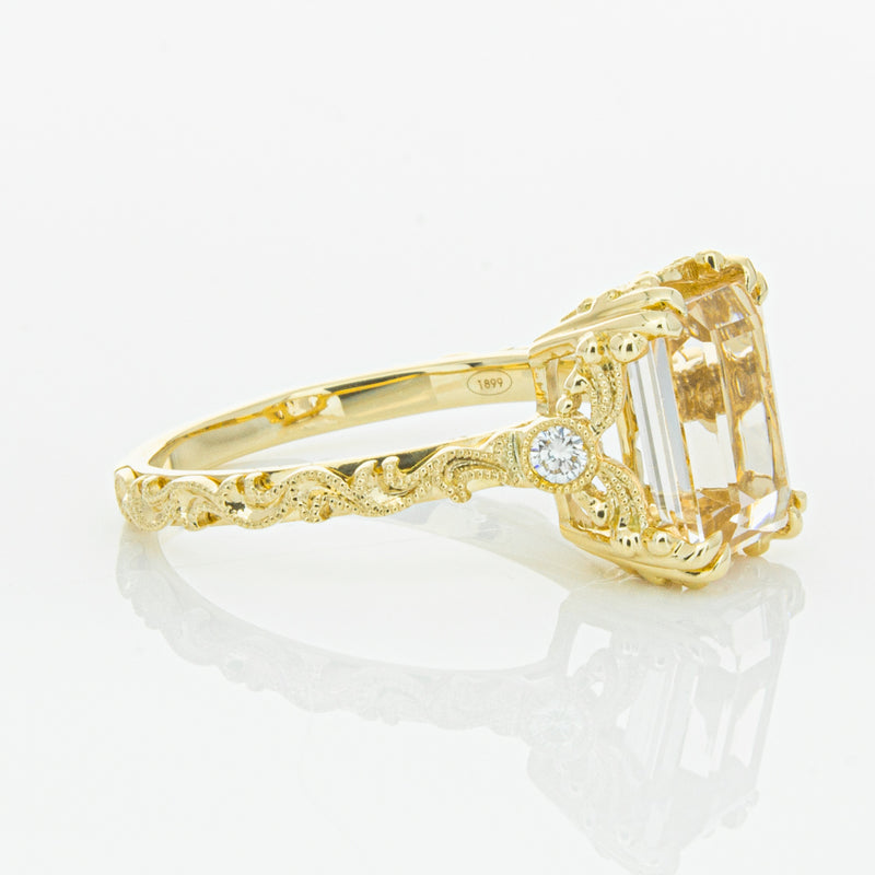 18ct Yellow Gold Morganite & Diamond Romanov Ring-Ring-Walker & Hall