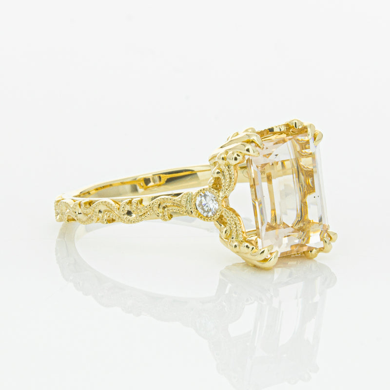 18ct Yellow Gold Morganite & Diamond Romanov Ring-Ring-Walker & Hall