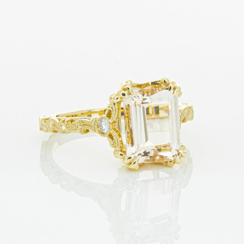 18ct Yellow Gold Morganite & Diamond Romanov Ring-Ring-Walker & Hall