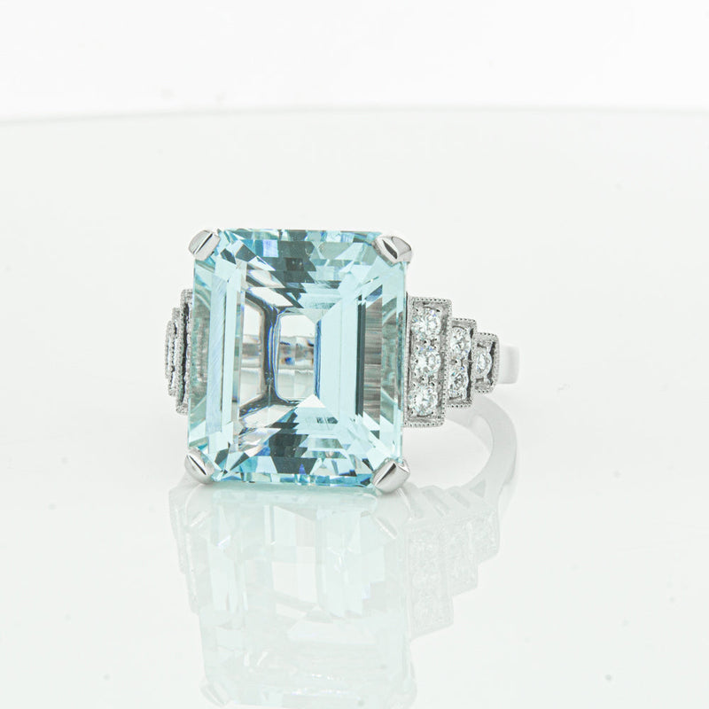 18ct White Gold Aquamarine & Diamond Maya Ring-Ring-Walker & Hall