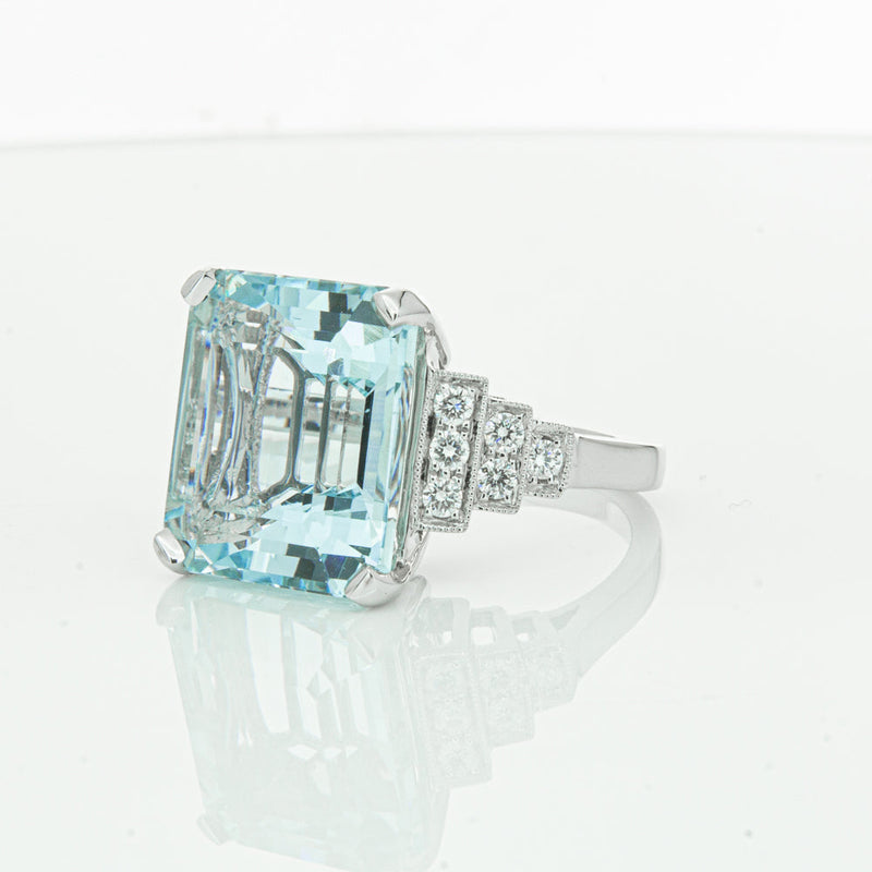 18ct White Gold Aquamarine & Diamond Maya Ring-Ring-Walker & Hall