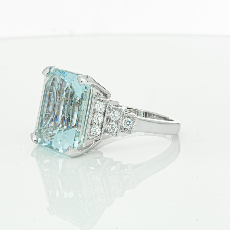 18ct White Gold Aquamarine & Diamond Maya Ring-Ring-Walker & Hall