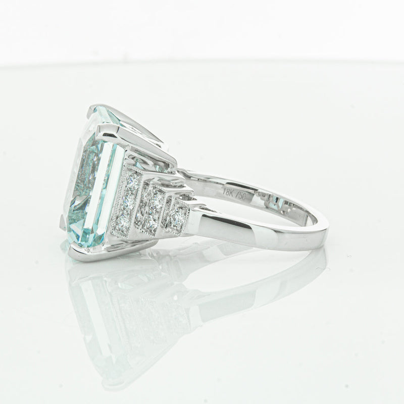 18ct White Gold Aquamarine & Diamond Maya Ring-Ring-Walker & Hall
