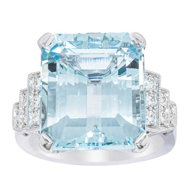 18ct White Gold Aquamarine & Diamond Maya Ring-Ring-Walker & Hall