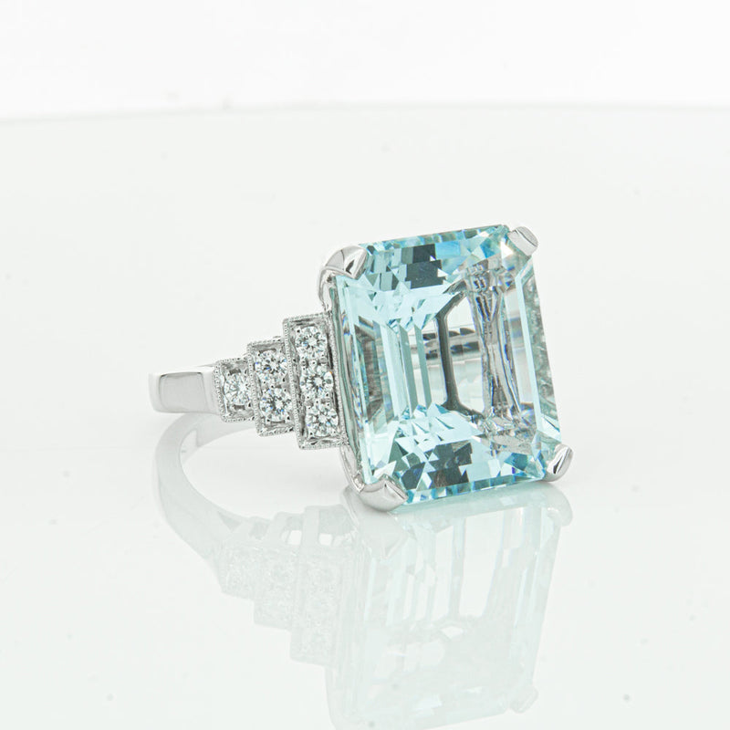 18ct White Gold Aquamarine & Diamond Maya Ring-Ring-Walker & Hall