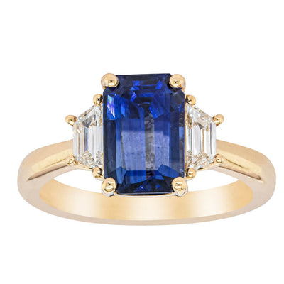 18ct Yellow Gold Sapphire & Diamond Three Stone Ring-Ring-Walker & Hall