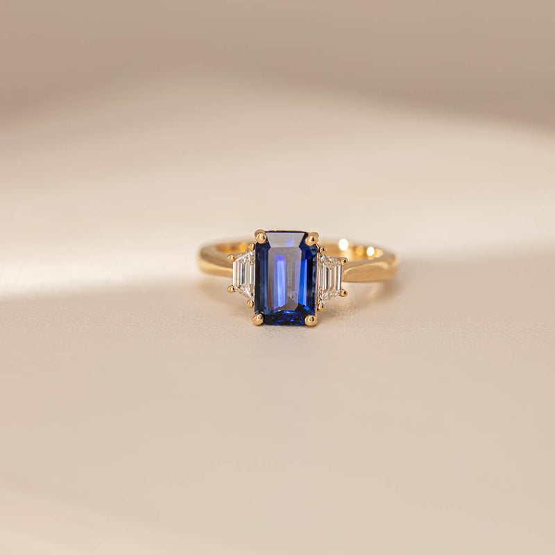 18ct Yellow Gold Sapphire & Diamond Three Stone Ring-Ring-Walker & Hall