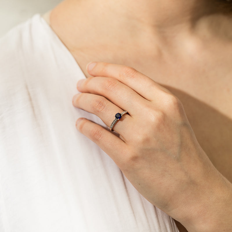 18ct White Gold Sapphire & Diamond Riviera Ring-Ring-Walker & Hall